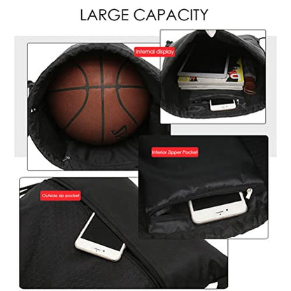 Drawstring Backpack Bag, Waterproof Draw String Back Sack with Zip Pocket, Gym Drawstring Bags Swim Bag for Men Women - color: Black, Upgraded
