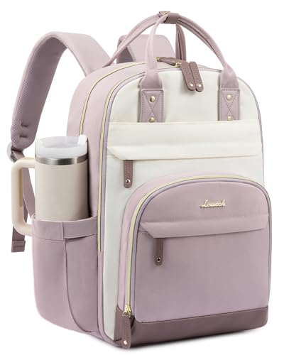 LOVEVOOK Laptop Backpack Women with Tumbler Holder,18.4 inch Work Travel Backpack Computer Laptop Bag,Cute College Nurse Teacher Backpack Purse,Gifts for Women & Men,Light purple-Beige-Pinkish purple - color: Light Purple-beige-pinkish Purple, size: 18-Cu