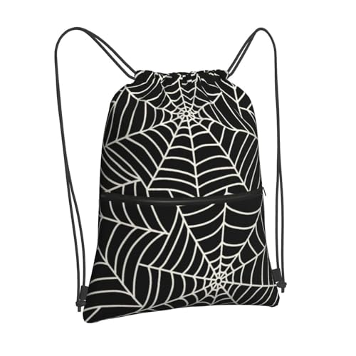Black Spider Web Halloween Drawstring Backpack, Gothic Black White Drawstring Bag, Waterproof Durable String Sackpack, Large Capacity Cinch Sackpack for Yoga Sport Beach Gym Shopping - color: Black Spider Web