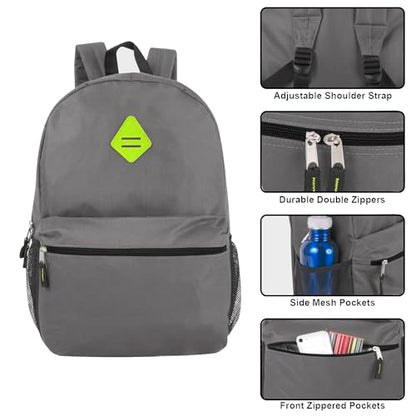 Trail maker Large School Backpacks with Mesh Side Pockets – Classic 19 Inch Solid Color Backpacks for Kids, Men, Women, Travel (Grey & Green) - color: Grey & Green