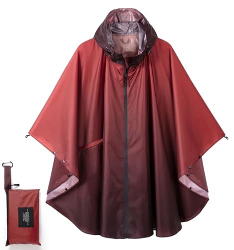 Fashion Hooded Rain Poncho Waterproof Raincoat Jacket with pocket for Women/Men/Adult - color: Gradient Red