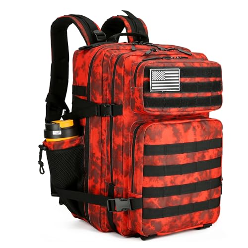 Lovelinks21 45L Tactical Assault Backpack 3 day assault pack with Molle Waterproof backpack Rucksack for Tactical Backpacks (Red water pattern) - color: Red Water Pattern