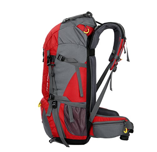 Esup 50L Hiking Backpack Men Camping Backpack with rain cover 45l+5l Lightweight Backpacking Backpack Travel Backpack - color: Red