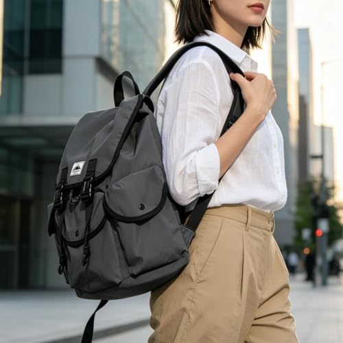 Waterproof Ultralight Nylon Rucksack, Flip Top Backpack with Drawstring Closure, 16in Laptop Slot, Ergonomic Daypack for Outdoor Hiking, Camping & Urban Daily Commute Unisex Versatile Pack for Travel - color: Up-grey