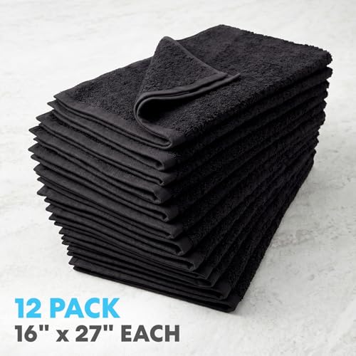 Simpli-Magic Cotton Hand Towels, 16"x27", Black, Not Bleach Proof, 12 Count - color: Black