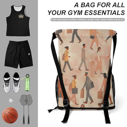 Drawstring Gym Backpack with Shoe Compartment And Wet Pocket, 28L Lightweight Waterproof People Walking Sports Backpack for Workout Swim Beach Travel String Bag for Men Women