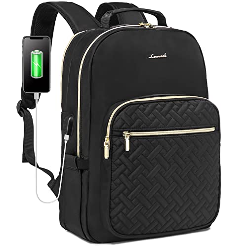 LOVEVOOK Laptop Backpack for Women, Stylish Quilted Backpacks Purse for Business Work Travel, Computer Bags Bag, with USB Port fits 15.6-inch Laptop, Black - color: Black B, size: 15.6-Inch