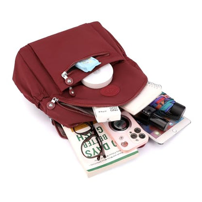 Tanweibago Mini Nylon Women Backpacks,11L Small Ladies backpacks Casual Lightweight Women Shopping Travel Daypack (Wine Red) - color: Wine Red