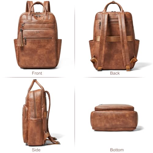 Shrrie Laptop Backpack for Women 15.6 inch Travel Leather Backpack Purse Work Computer Backpacks for Business College Brown - color: Brown