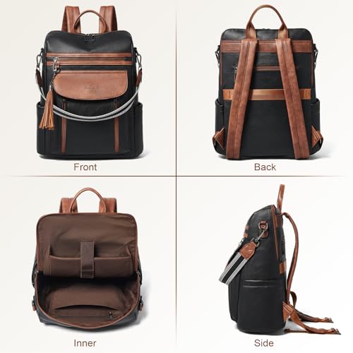 Shrrie Laptop Backpack for Women 15.6 inch,Travel Leather Backpack Purse Nurse Teacher Carry on Backpack Computer Bag,Professional Water-Resistant College Business Work Casual Daypack,Black with Brown - color: Black With Brown