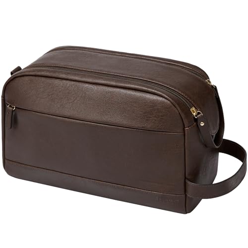 Large PU Leather Toiletry Bag for Men - Water Resistant Travel Bag for Toiletries, Bathroom Essentials, Accessories - Dark Brown - color: Dark Brown, size: Large