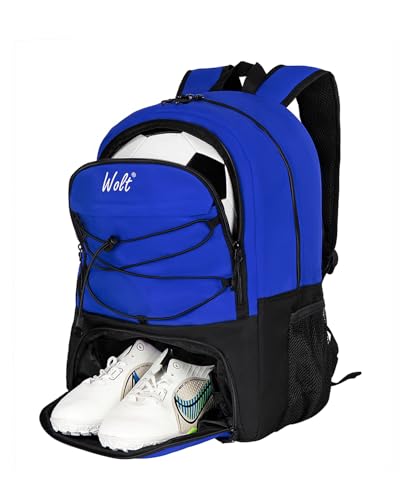 WOLT Soccer Backpack Soccer Bag with Ball Holder & Shoes Compartment, Sport Equipment Bags For Football, Basketball, Volleyball, Gym - color: Blue