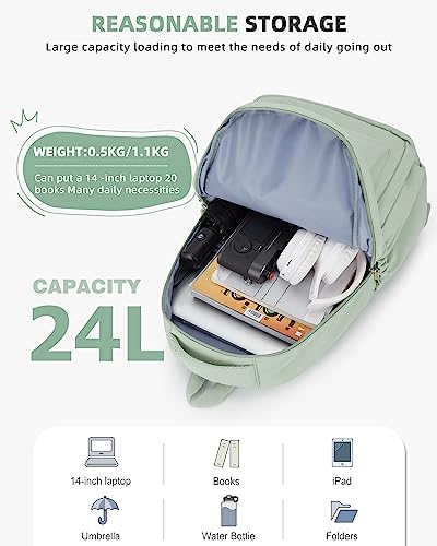 Lightweight Backpack for Women Men Laptop Travel Work Casual Daypack College Bags Cute Aesthetic Travel Backpack Casual Personal item Bag - Green - color: Green