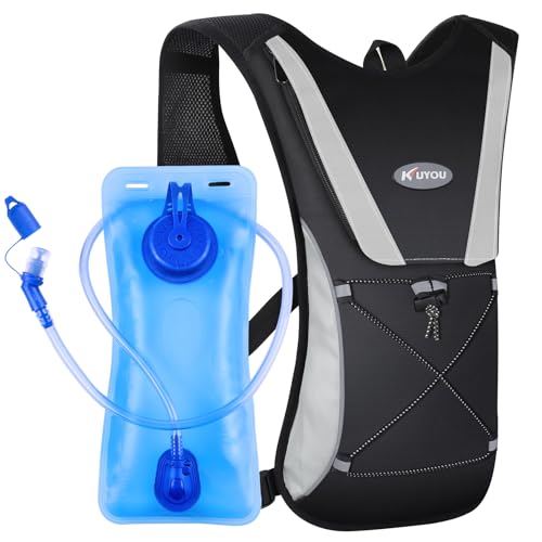 KUYOU Running Hydration Vest - Lightweight Insulated Hydration Backpack with 2L Water Bladder, Adjustable Chest Straps and Reflective Water Backpack for Running Marathon Race Hiking Cycling - color: Black