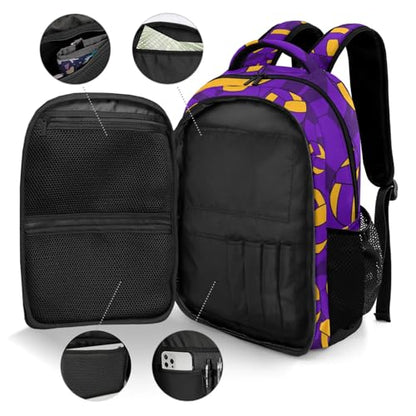 Purple Gold Volleyball Pattern Shoulders Backpack Laptop Bag Bookbags Personalized Casual Daypack for Sports Birthday Holiday Party Gift - color: Purple Gold Volleyball Pattern