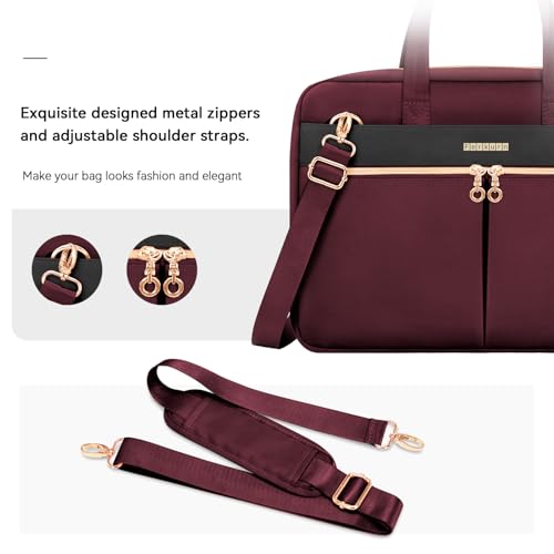 Ferkurn Laptop Bag Case Women Men Computer Bag Compatible with MacBook/HP/LG/Dell, Shoulder Strap Slim Carrying Messenger Briefcase, Wine Red, 15.6-16 Inch - color: Wine Red, size: 15-15.6 inch