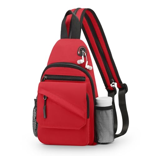 Small Crossbody Bag Casual Sling Bag for Men, Convertible Backpack, 3-in-1 Anti-Theft Shoulder Bag Trendy Daypack for Travel, Red - color: Red, size: Small