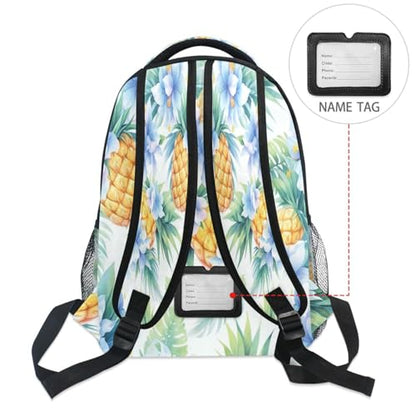 Backpacks for Men and Women Waterproof Laptop Bookbag with Chest Strap Gift Men & Women Sliced Pineapple and Flowers Watercolor - color: Multicolor12