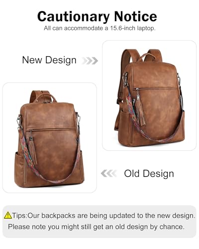 FADEON Leather Laptop Backpack for Women Designer 15.6 inch PU Laptop Bag, Ladies Travel Computer Work Backpack Brown - color: Camel Brown Suede Style