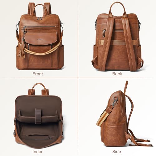 Shrrie Laptop Backpack for Women 15.6 inch,Travel Leather Backpack Purse Nurse Teacher Carry on Backpack Computer Bag,Professional Water-Resistant College Business Work Casual Daypack,Brown - color: Crazy Horse Brown02