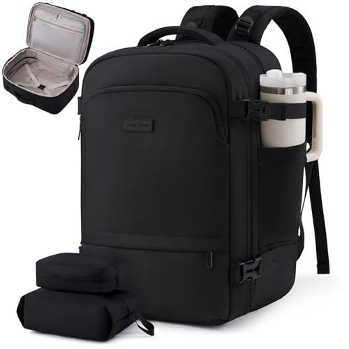 LOVEVOOK Travel Backpack for Women & Men, Carry On Backpack with Cup Holder, Personal Item Travel Bag Flight Approved with Padded Laptop Compartment, Weekender Daypack With 2 Cubes, 17.3 Inch Black - color: Black, size: 45L-17.3 Inch-3Pcs