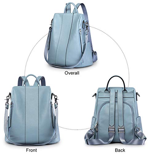 S-ZONE Leather Backpack Purses for Women Antitheft Rucksack Shoulder Bag Medium - color: Sky Blue