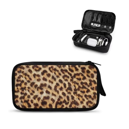 Leopard Print Electronics Case, Mini Cable Organizer Bag for Essentials, Tech Accessory with Cord Organizer for Phone, Power Bank, SD Card - color: Leopard Print
