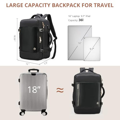 Swissdigital Design Travel Laptop Backpack for Women, 36L Carry On Backpack with USB Charging Port, RFID Protection & Wet-Dry Separation, TSA Friendly Fits 16 Inch Laptop, Black | SD1749-01 - color: Black