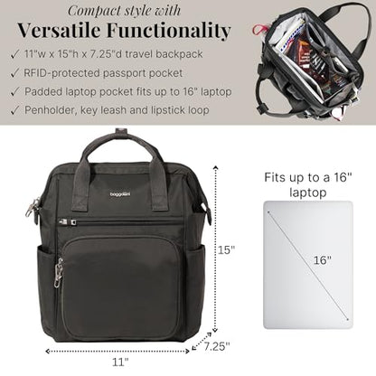 Baggallini Securtex Anti-Theft Windsor Backpack for Travel, Work & College, RFID & Locking Zipper, Up to 16" Laptop - color: Charcoal