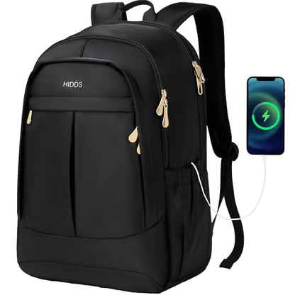 Travel Laptop Backpack for Women 15.6 Inch Computer Backpacks with USB Charging Hole Anti Theft Carry on Bag College Bookbag Large Black Back Pack for Work Business Traveling Commuter Daypack-Black - color: Black