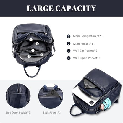 BOYATU Genuine Leather Backpack Purse for Women: Anti Theft Convertible Soft Backpacks - Elegant Womens Travel Backpack (08 Medium-Royal Blue) - color: 08 Medium-royal Blue