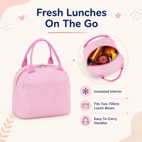 Bluboon Teen Girls School Backpack Kids Bookbag Set with Lunch Box Pencil Case Travel Laptop Backpack Casual Daypacks (Beige bow tie) - color: Pink & White Striped