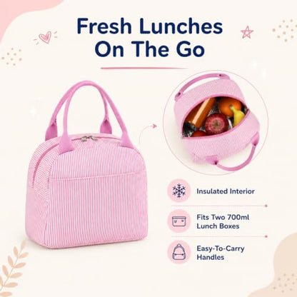 Bluboon Teen Girls School Backpack Kids Bookbag Set with Lunch Box Pencil Case Travel Laptop Backpack Casual Daypacks (Beige bow tie) - color: Pink & White Striped