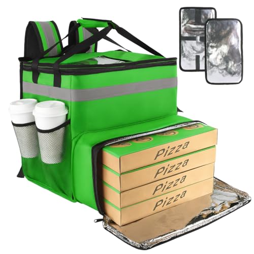 Food Delivery Backpack,Large Insulated Backpack for Doordash/Uber Eeats, Expandable Cooler Bags for Bike/Motorcycle with Reflective Strip/Cup Holders,Reusable Pizza Food Delivery Bag with Hand Straps - color: Green, size: XX-Large（Expandable）
