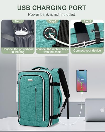 Travel Carry On 17.5" Laptop Expandable Backpack for Men Women, Personal Item Bag Waterproof Airline Approved with USB Charging Hole 3 Packing Cubes, Large Weekender Daypack Business Luggage Suitcase - color: Green, size: Expandable