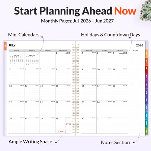 SUNEE Academic Planner 2026-2027 – Weekly & Monthly Planner, July 2026 to June 2027, 8.5"x11", Thick Paper, Tabs, Pockets, Bookmark, Spiral-Bound, Student Teacher Organizer, Purple - color: Purple