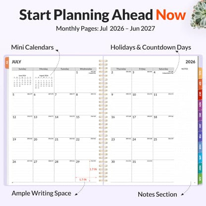 SUNEE Academic Planner 2026-2027 – Weekly & Monthly Planner, July 2026 to June 2027, 8.5"x11", Thick Paper, Tabs, Pockets, Bookmark, Spiral-Bound, Student Teacher Organizer, Purple - color: Purple