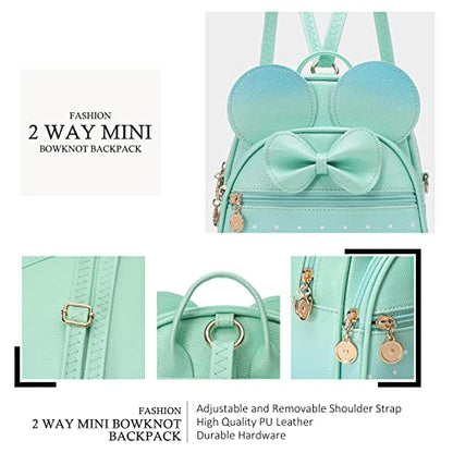 KL928 Girls Mini Backpack Bowknot Polka Dot Cute Small Daypacks Convertible Shoulder Bag Purse for Women - color: Green#light Blue