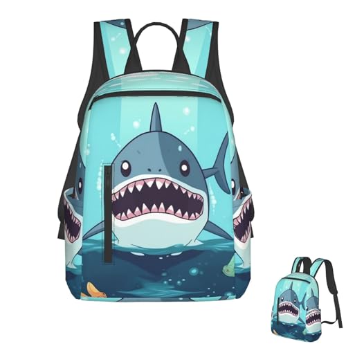 Cartoon shark floating in water Travel Backpack for Men & Women 14 inch Laptop Backpack Waterproof Work Back Pack - color: Cartoon Shark Floating in Water