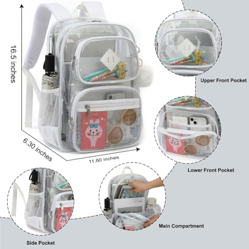 Heavy Duty Clear Backpack for Girls Boys Transparent School Bookbag Kids Durable PVC See Through Backpack-White - color: White