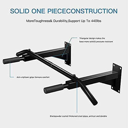 Wall Mounted Pull-Up Bar, Multifunction Dip Station/Heavy Duty Chin Up Bar For Home Gym Exercise And Workout, Can Bear 200Kg/440Lb