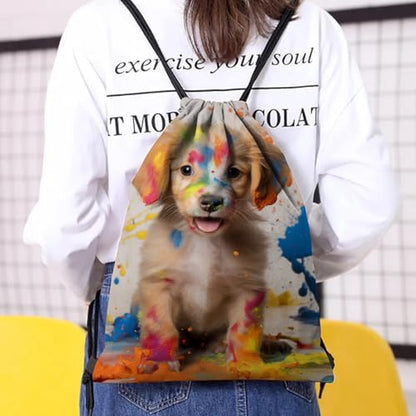 Drawstring Backpack Draw String Bag Waterproof for Sports Gym Beach Travel Cute Aesthetic Sackpack Men Women (13"×17")-Dog - color: S-5-dog