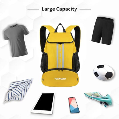 Soccer Backpack Multifunctional Sport Gym Bags with Dry-wet Separate & Shoe Compartment for Basketball Volleyball - color: Upgraded Yellow