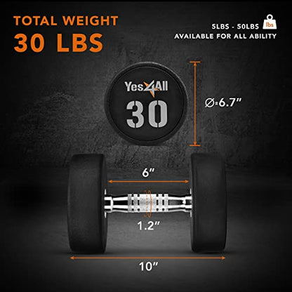Yes4All Urethane Dumbbell with Anti-Slip Knurled Handle 5-50 LB for Muscle Building - Sold Individually - color: F. 30 Pounds