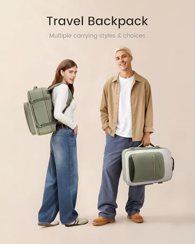 LOVEVOOK 50L Travel Backpack for Women & Men, Airline Approved Carry On Luggage with 3 Packing Cubes, TSA Overnight Bags, Waterproof Personal Item Bag, Weekender Essentials Backpacks fits 17" Laptop - color: Light Green-beige-olive Green, size: X-Large