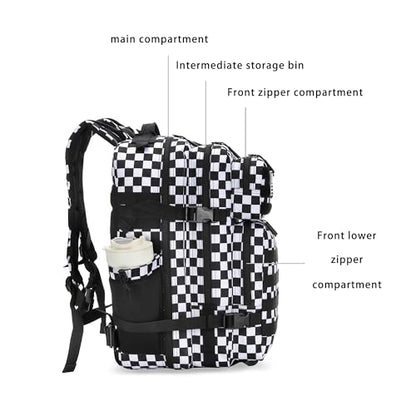 Lovelinks21 45L Tactical Assault Backpack 3 day assault pack with Molle Waterproof backpack Rucksack for Tactical Backpacks (Black and white check) - color: Black and White Check