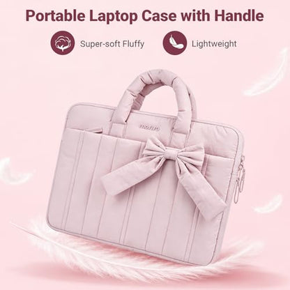 MOSISO Laptop Case 13.3 inch, 13-13.3 inch Puffy Laptop Sleeve Compatible with MacBook Neo/Air 13.6 M5 M4 M3 M2 M1/Pro 13/14, HP Dell ASUS Lenovo, Rectangle Quilted Carrying Bag with Bow&Handle, Pink - color: Pink, size: 13.3 inch