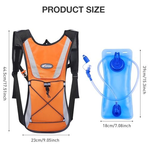 KUYOU Running Hydration Vest - Lightweight Insulated Hydration Backpack with 2L Water Bladder, Adjustable Chest Straps and Reflective Water Backpack for Running Marathon Race Hiking Cycling - color: Orange