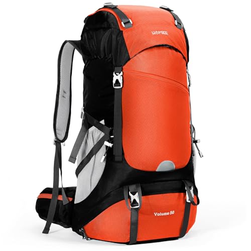 HOMIEE 50L Hiking Backpack Travel Bag Waterproof Camping Rucksack with Rain Cover Lightweight Backpacking Backpack - color: Orange