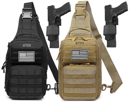 Tactical Sling Backpack With Holster Military Crossbody Bag for Men Single Shoulder Back Pack 10L - color: Black & Tan 2